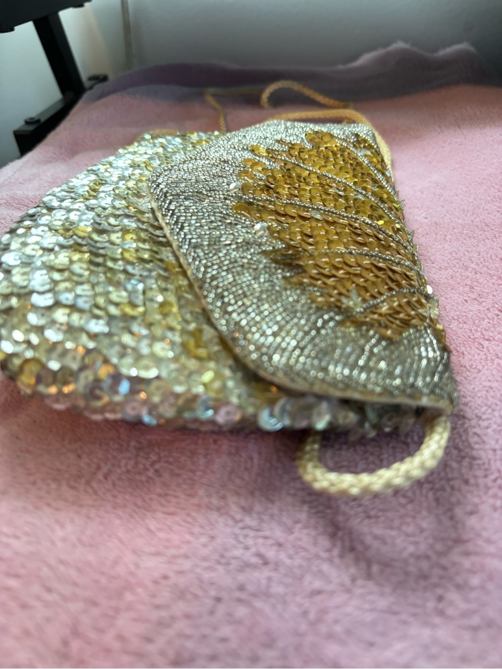 Vintage Art Deco Beaded Sequin Evening Bag Gold Silver Convertible Clutch - Picture 6 of 10